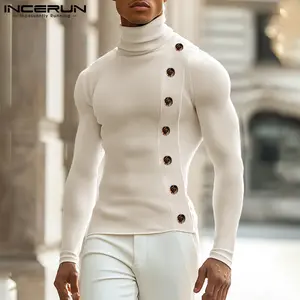 INCERUN Men's 2025 Autumn Fashion Warm High-Neck Sweater, slim-fitting and warm, versatile for daily wear.