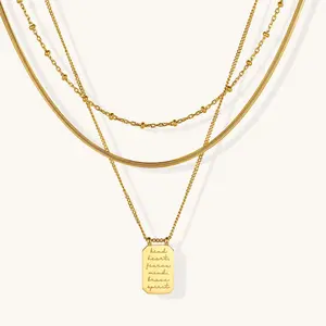 Kind Heart, Fierce Mind, Brave Spirit - Layered Note to Self Necklace Chain Trendy Jewelry