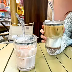 1/2/4pcs Premium Glass Coffee Cups with Straws and Lids, 360ml/12.17oz - Durable Drinking Tumbler, Drinking Cups for Coffee, Tea, and Milk, Perfect for Home and Office Use, Holiday Gifts, Romantic Gifts, Christmas & Halloween Presents