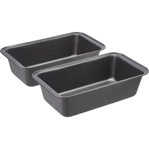 Basics Rectangular Nonstick Bread Loaf Pan for Baking Meatloaf with Even Heat Distribution, 9.5 x 5 Inch, Gray, Set of 2