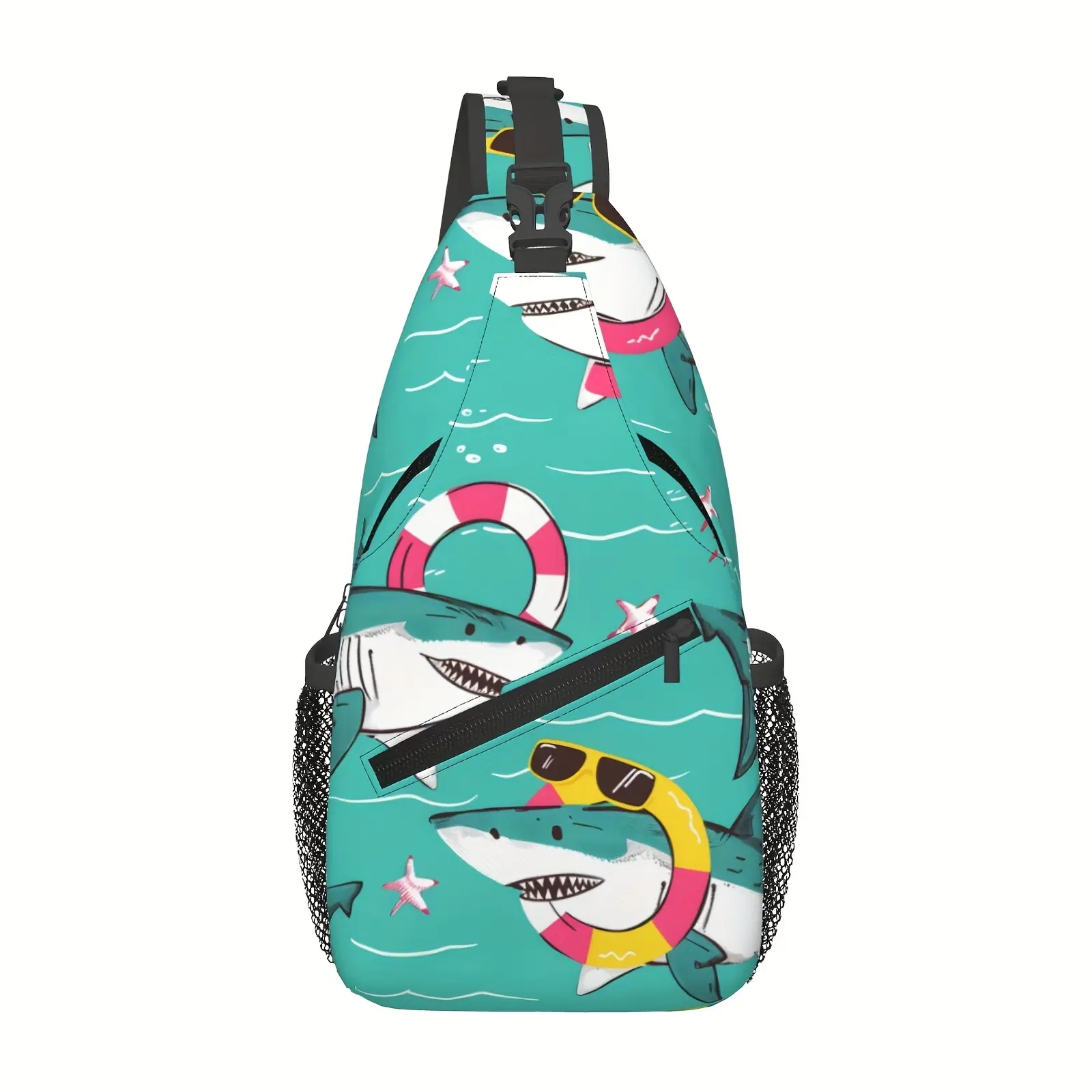 [Made in US] Crossbody Chest Bag Hiking Backpack Shark With A Swimming Ring Shoulder Bag Folding Large Capacity Fashion Durable Can Be Used For Shopping, Work, Leisure Travel Beach Bag Fishing Backpack sling