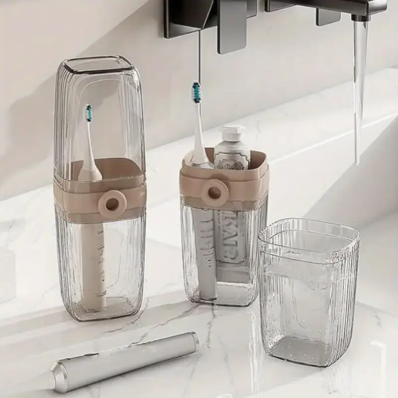 2Pcs Compact Multifunctional Bathroom Accessory Set - Toothbrush Holders for Bathrooms, Stand Up Brush Holder, Travel Toothbrush Cover, Mouthwash Cup, Soap Box for Outdoor Camping, Stand Up Brush Holder Bathroom Accessory Sets