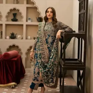 Pakistani Indian Women's Casual Dress with Colorful Embroidery and Long Sleeves - Womenswear