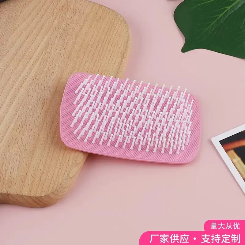 Pink Square Cushioned Hair Comb with Soft Flexible Rubber - Hair Styling Tool for Synthetic Wigs, Hair Styling Tools