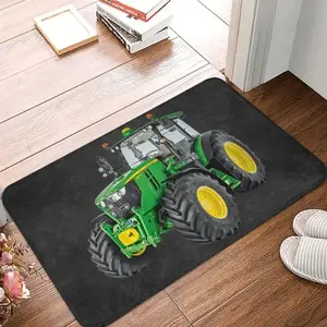 John Deere Tractor Flannel Door Mat – Bold Green & Yellow Farm Vehicle Design, Agricultural-Themed Print, Non-Slip Indoor/Outdoor Mat for Farming Enthusiasts