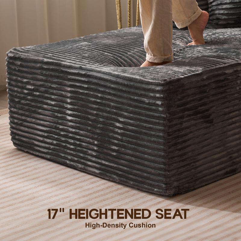 CAODOC 108" Modular Sectional Sofa Cloud Couch with Ottoman Corduroy Memory Foam L-Shaped Couch for Living Room Modern Deep Seat Boneless Fluffy Plush Chaise Lounge Free Combination