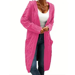 Knit Cardigan, Long Sleeve Button Pocket Sweater Coat, Casual Plain Color Women's Fashion Outfit