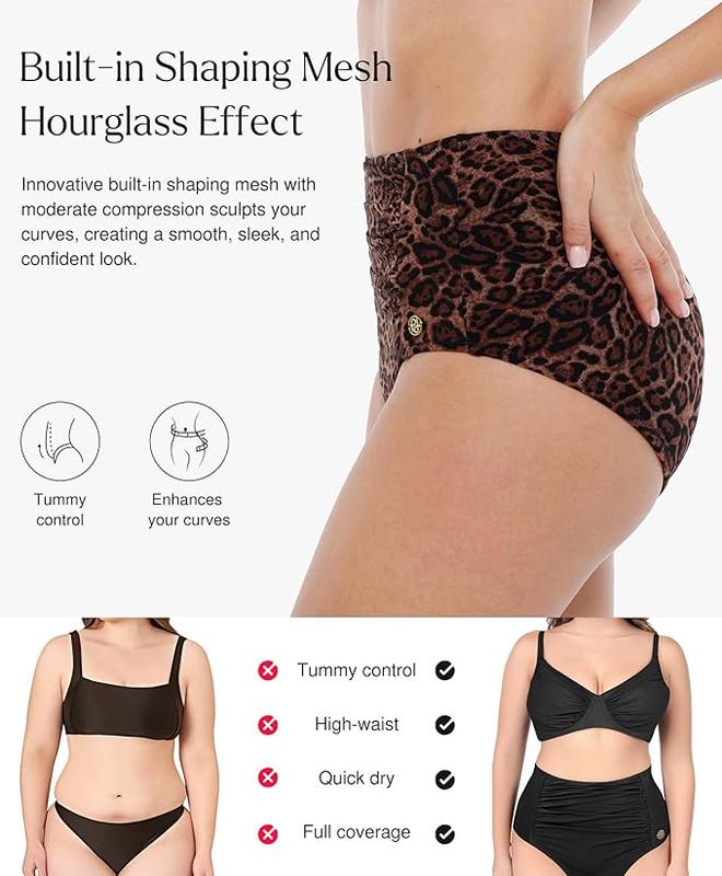 Popilush Leopard Swimwear Set High Waisted Bikini Shapewear Swimsuit  Push Up Adjustable Cover Up