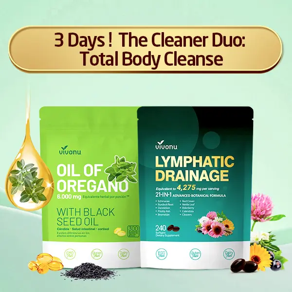 VivoNu Digestive Wellness Pack – 300 Oregano Oil Capsules & 240 Lymphatic Drainage Capsules | Supports Intestinal Health, Healthy Circulation & Immune Wellness | Natural Herbal Supplement Combo