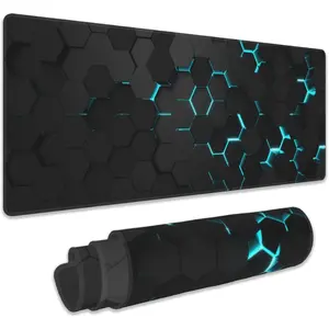 3C9-HUP008   Gaming Mouse Pad, Blue Honeycomb Science Technology Extended Mouse Pad Gaming Large,Big Desk Mat with Non-Slip Base and Stitched Edge,Long Computer Keyboard Mouse Mat for Home Office Work 31.5"x11.8"
