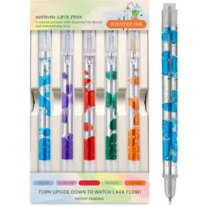 Scented Lava Gel Pen Set, 5-Pack (Multi-Color) - 0.5mm Colored Gel Pens Infused with Scented Essential Oil Blends & Mesmerizing Lava - School Supplies for College  & Adults