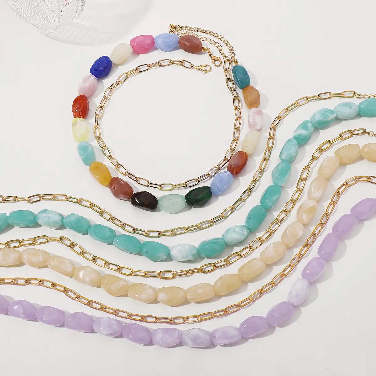 2pcs/set Dopamine Resin Beaded Double Layered Chain Choker Necklace For Women Fashion Jewelry