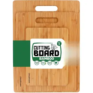 Bamboo Cutting Boards for Kitchen [Set of 3] Wood Cutting Board for Chopping Meat, Vegetables, Fruits, Cheese, Knife Friendly Serving Tray with Handles