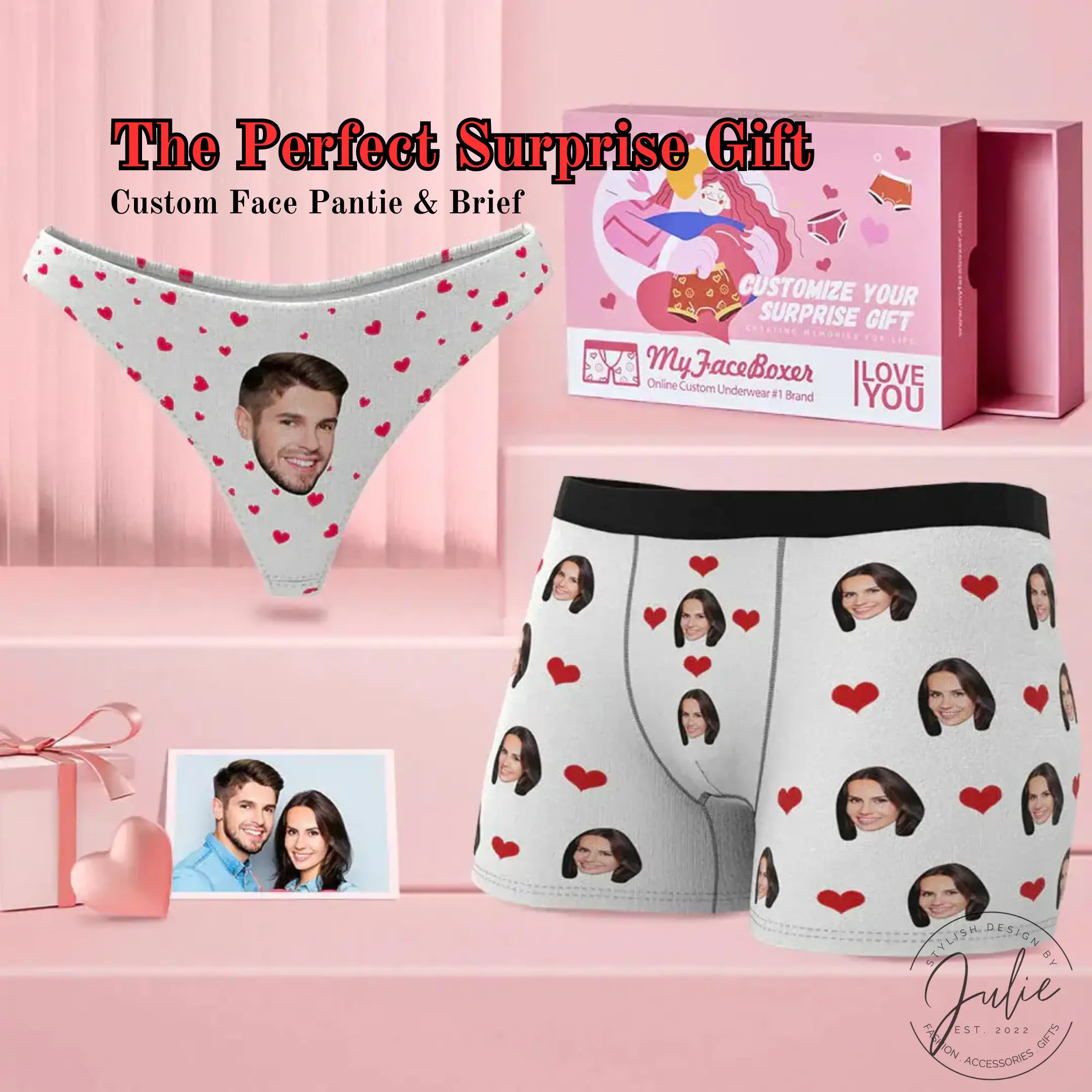 Valentine's Day Gift for Him Her Couples, Anniversary Gift Set, Custom Face Photo Boxer and Panty, Customized Gifts for Him and Her, Anniversary Gifts for Couples, Funny Humor Custom Gifts, Birthday Gift for Him Her, Surprise Gift for Boyfriend Girlfriend