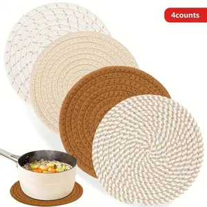 Round Heat Resistant Placemat, Household Placemat, 4 Counts/set Non-slip Placemat, Table Mat for Home Kitchen Dining Room, Coasters