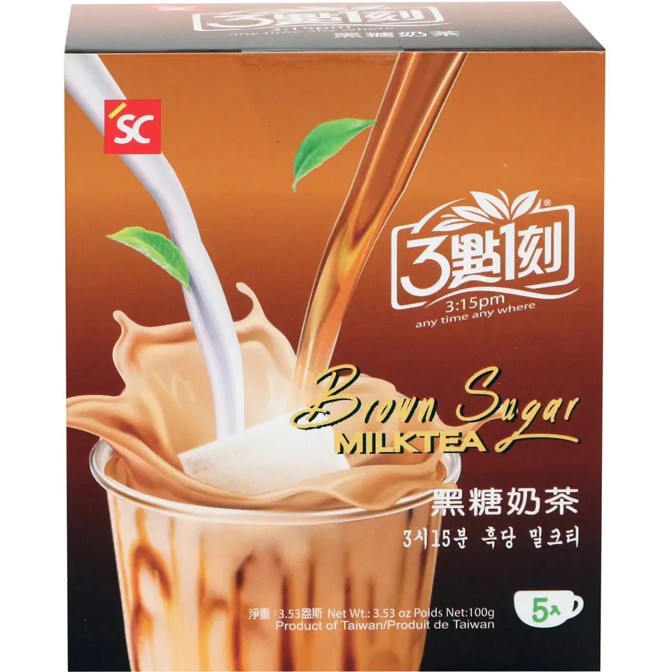 3:15PM Prepacked Creamy Taiwanese Brown Sugar Milk Tea Beverage - 105ml, 100g, Ambient Temp, Premium Instant Black Tea Bags, Delightful Syrup, Dairy-Based, Creamy Taste