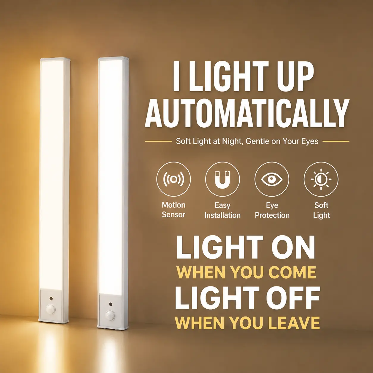 Under Cabinet Lighting, 11.8”Closet Light Indoor, LED Light Bar 1800mAh Rechargeable , 3 Modes , Motion Sensor Light 2 Pack Stick-On Magnetic Led Lights for Bedroom, Kitchen