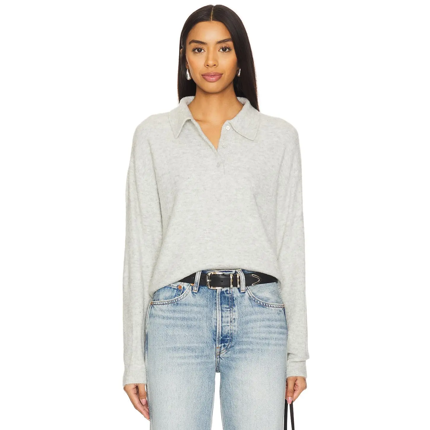 Lovers and Friends Ivy Polo Sweater in Light Grey