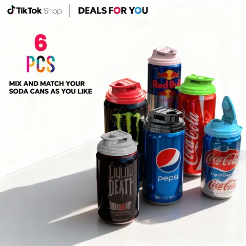 Flybok 6-Pack Round Reusable BPA-Free PE Elastic Can Covers - Dual Sizes, 6‑Pack Coverage, Fits 99% Cans (202-206 Soda/Beer Cans), Dust-bug Barrier, Fizz Saver, Dishwasher Safe, Freshness Maintainer, for Home Daily Use
