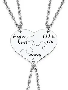 Big Bro Lil Sis 3PCs Heart Puzzle Piece Necklace Set for Mom - Family Jewelry Gift