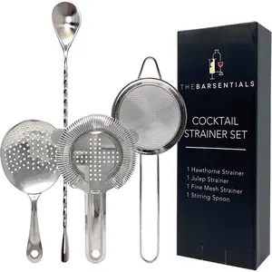 Cocktail Strainer Set Stainless Steel Bar Tool with Stirring Spoon - Hawthorne Strainer, Julep Strainer, Fine-Mesh Strainer/Sifter TheBarsentials