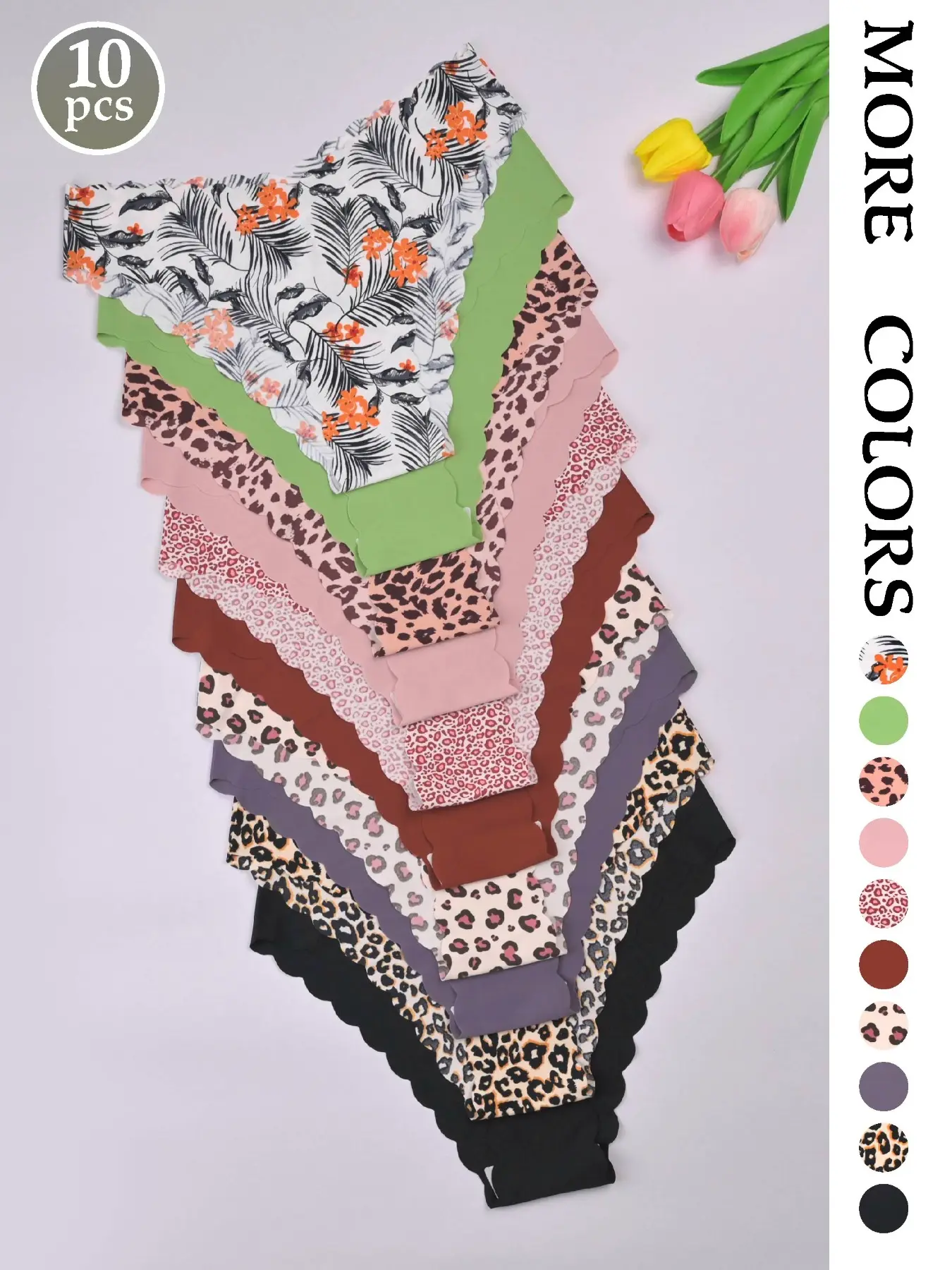 Women's Seamless Underwear Set, Leopard & Floral Prints, V-shape Waistband Design, Fitted Comfortable Fit, All Season Wear, Seamless Panties