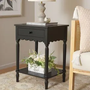 Anwyn 1-Drawer Scalloped Accent Table - matte black