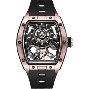 Men Watches,Automatic Mechanical Watch,Luxury Skeleton Tonneau Watches for Men with Stainless Steel Case and Silicon Band ( Movement/5ATM /Super_Luminous)