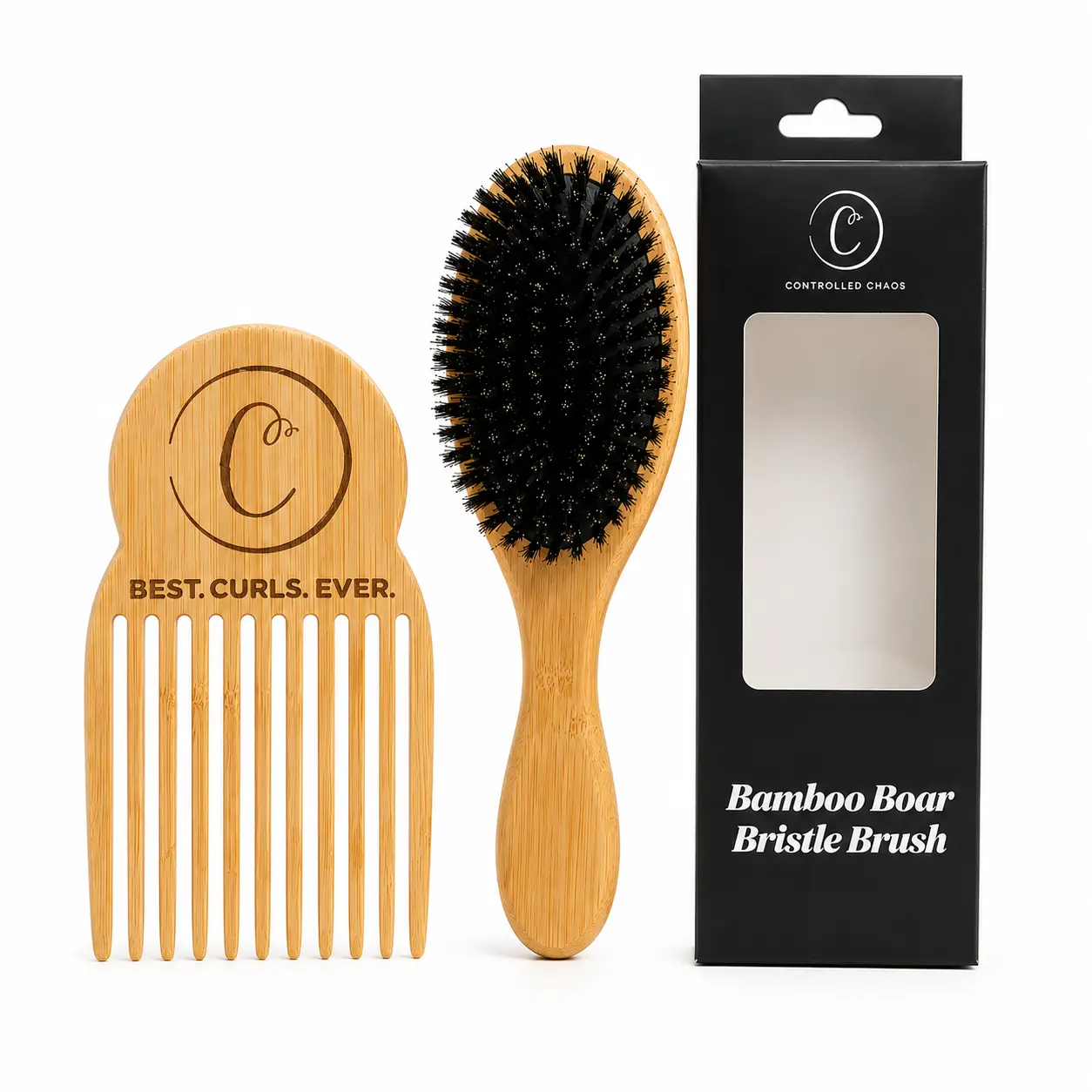 Curl Styling Duo – Bamboo Boar & Nylon Bristle Hair Brush + Hair Pick for Curly, Wavy & Textured Hair Curl Styling Duo – Bamboo Boar & Nylon Bristle Hair Brush + Hair Pick for Curly, Wavy & Textured Hair
