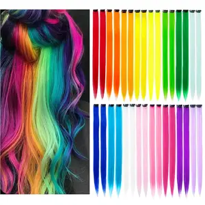 32Packs Colored Hair Extensions 20Inch Straight Color Clip in on Hair Extension Rainbow Party Highlights Synthetic Hairpiece for Girls (16 colors)