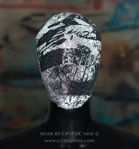 Lace Haute Couture Mask, Grey and White elegant pattern V.10