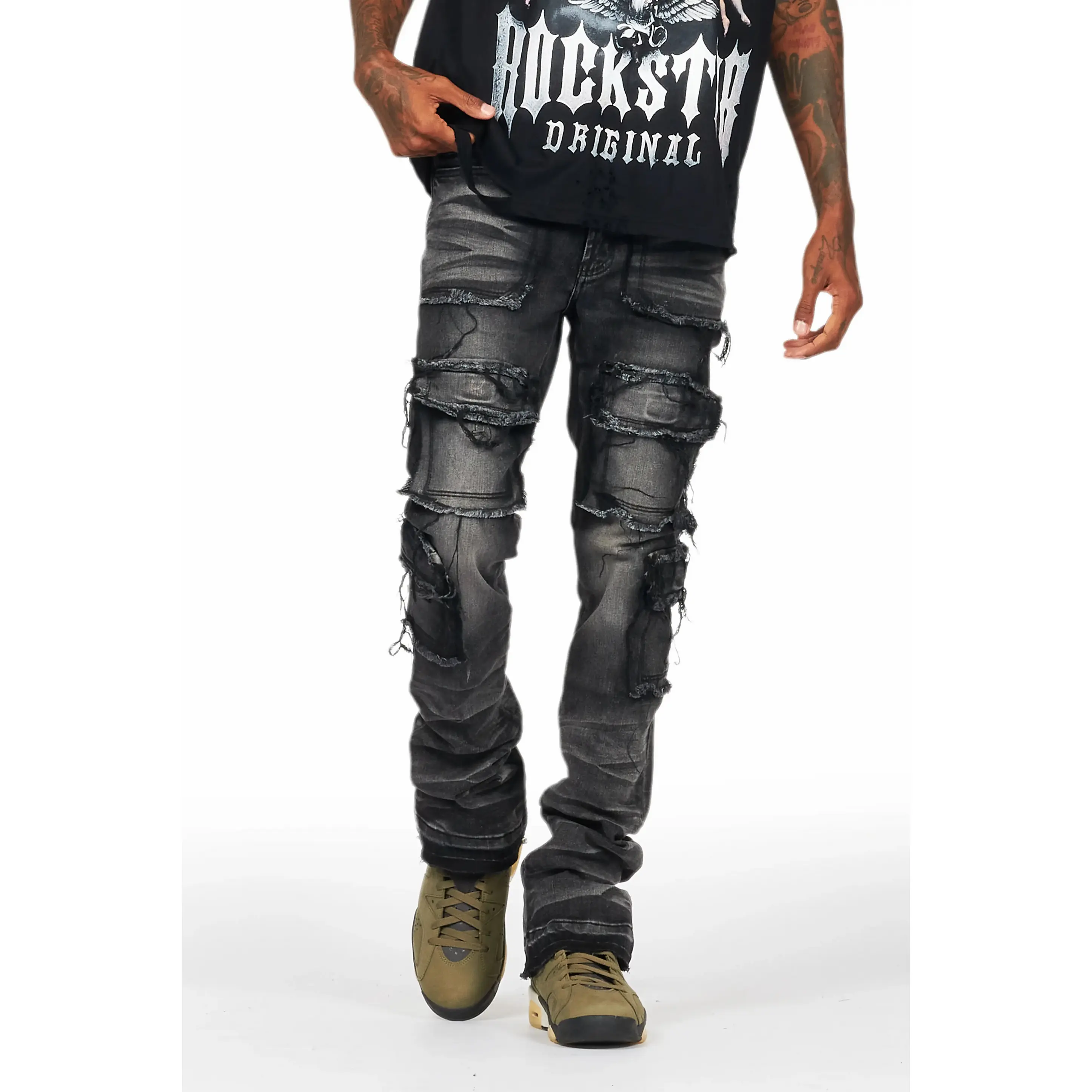 Tyrell Grey Wash Stacked Flare Cargo Jean
