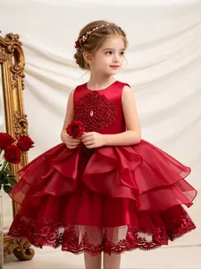Girls' Embroidered Tutu Dress, Sweet Princess Gown for Weddings, Birthday Parties, Shows, Piano Performances, Evening Events