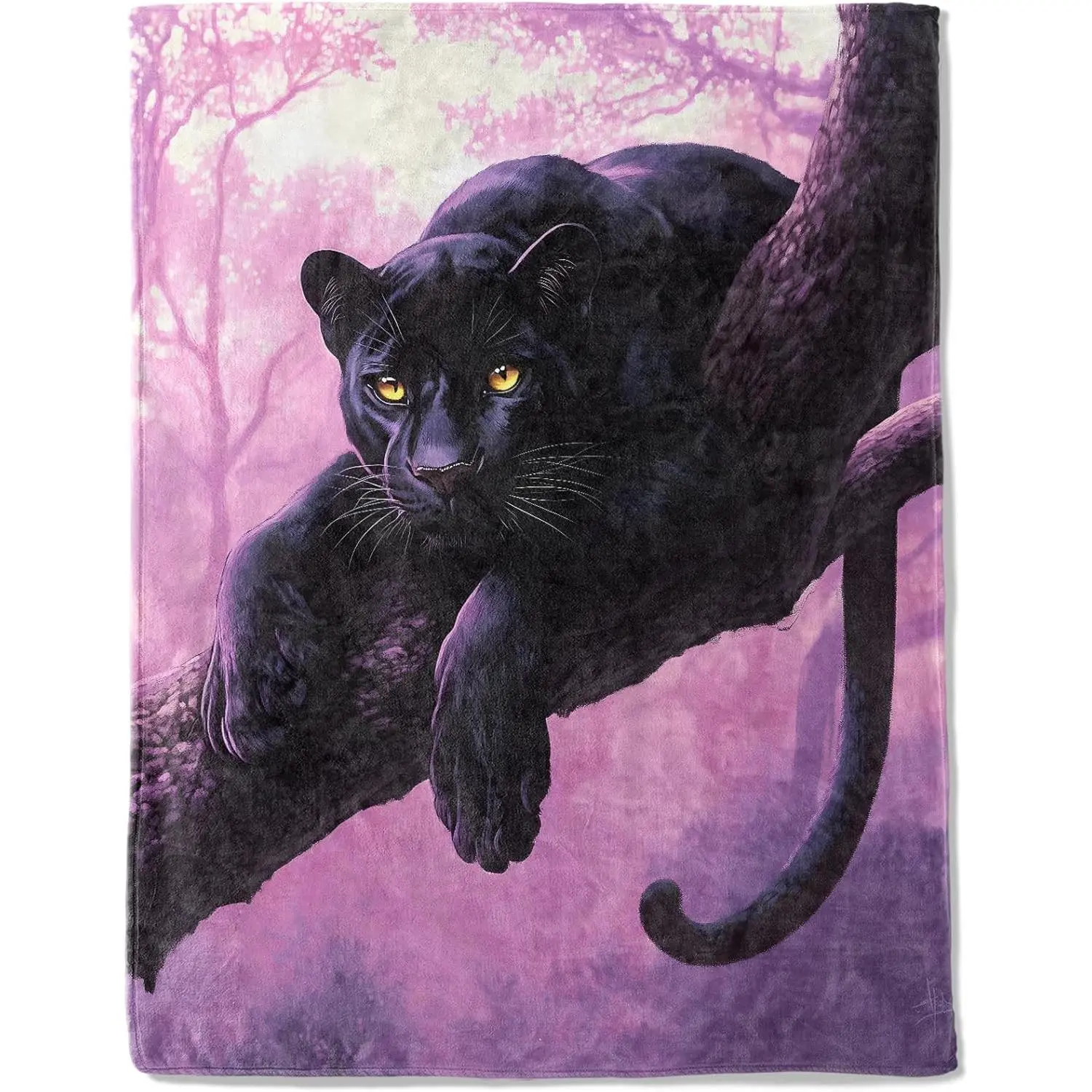 Black Panther Print Flannel Weave Fleece Blanket - Majestic Purple, 1-Side Printing, Lightweight, Soft, Fade Resistant, Classic, Holiday Gift for Animal Lovers, Living Room Decor, Garden Indoor/Outdoor Textile Throw, Birthday