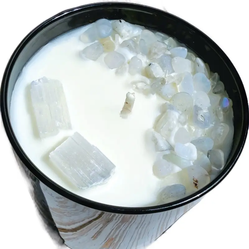 Selenite SHEILD Crystal Candle Powerful Energy Cleansing High Vibration Intention Candle Negative Energy Barrier Protect with Selenite Crystals, Manifestation Candle, Crystal Infused Intention Candle