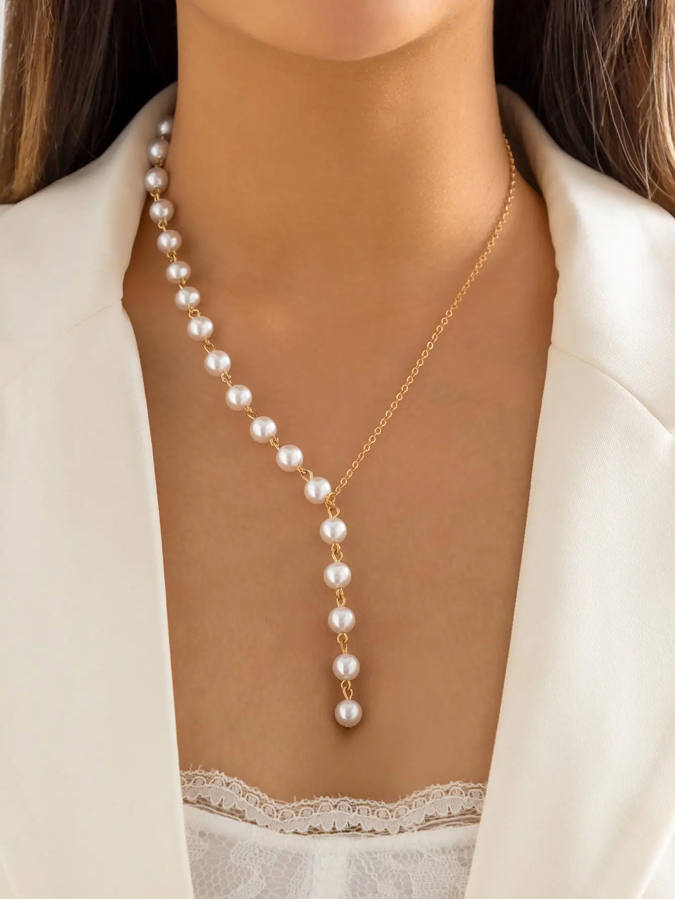 Women's Elegant Faux Pearl Decor Beaded Necklace, Exquisite Trendy Beaded Necklace, Chic Gorgeous Jewelry As Gift for Girlfriend