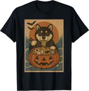 Funny Spooky Shiba Inu Pumpkin Japanese Ramen Noodles T-Shirt - Alaishasmith Shop 95B0FP5MT43G