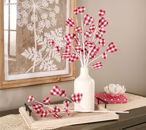 Set of 4 Red & White Checked Heart Picks by Valerie