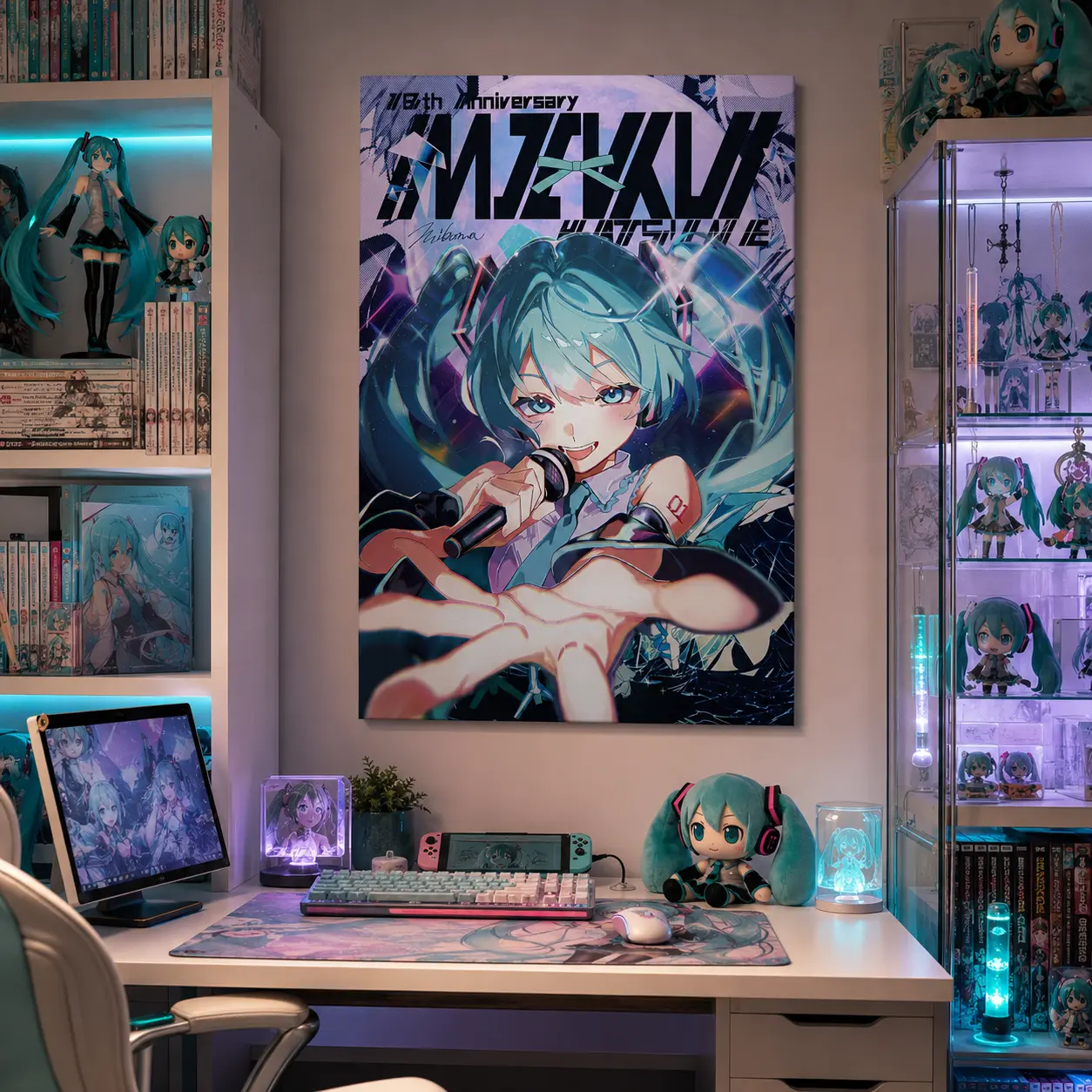 Hatsune Miku Canvas Wall Art, Vocaloid Anime Poster Print, Neon Gaming Room Decor, Bedroom Wall Art, Music Studio Decoration, Gift for Miku Fans,Hatsune Miku Anime Wall Art Canvas, Neon Vocaloid Poster, Cyber Aesthetic Decor for Gaming Setup, Bedroom
