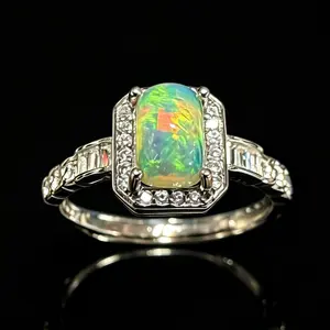 Natural Opal 925 Silver Adjustable Ring | 7x5mm Opal Statement Ring