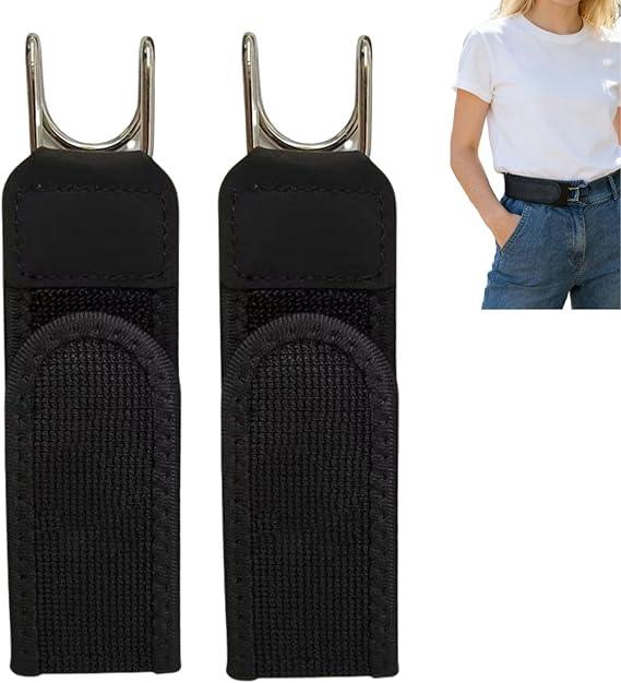 2PCS No Buckle Belt Belt Hook, Tactical Metal Hook Elastic Belt, Unisex Adjustable Magic Tape No Buckle Edc Band, Suitable for Work and Daily Wear
