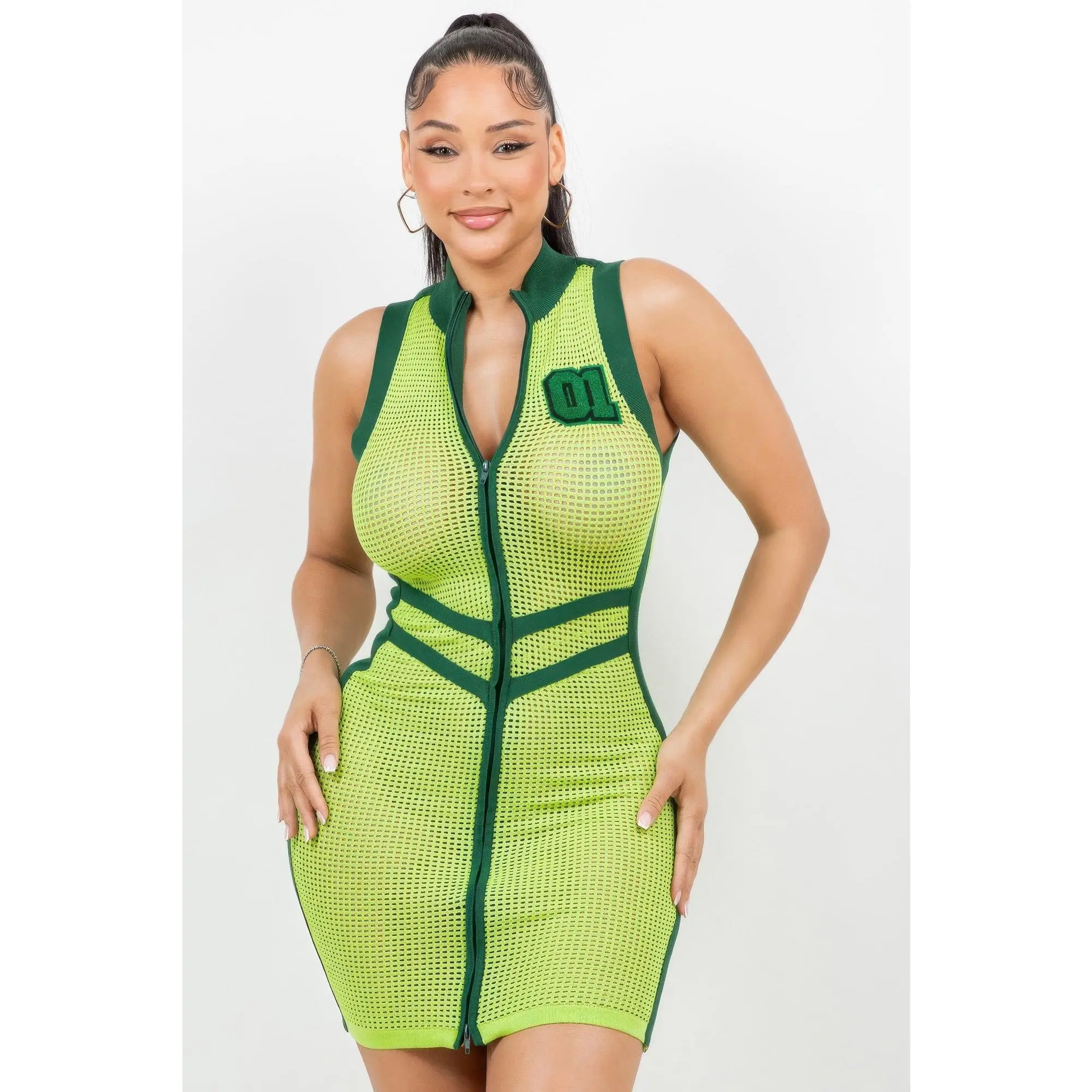 Netting 2 Way Zipper Mini Dress