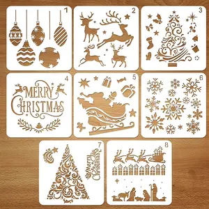 8 Pcs Christmas Stencils Template - Reusable Christmas Stencils for Art Drawing Painting Spraying Window Glass Door Wood Journal Scrapbook Car Body Holiday Xmas Snowflake DIY Decoration