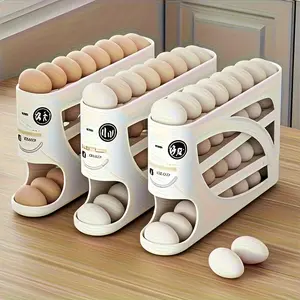4 Layer Rolling Egg Rack, Space Saving Side Door Design, Holds 30 Eggs, Smooth Finish, Convenient Handle, Kitchen & Fridge Storage