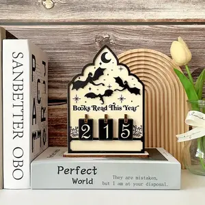 Wooden Annual Book Count Decor, Centerpiece Nightbook Tracker, Holds Up to 999 Books, Base Included, Office Bookshelf Decoration, Home Decor, Wooden Letter Sign, Decorating