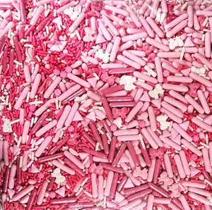 Doll theme sprinkles - pink and white rods, sprinkles, bowties