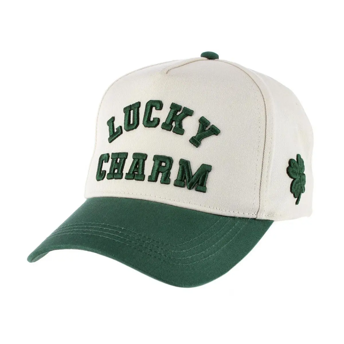 St. Paddy's Lucky Charm Two Tone Baseball Cap, Dark Green/Natural Hat