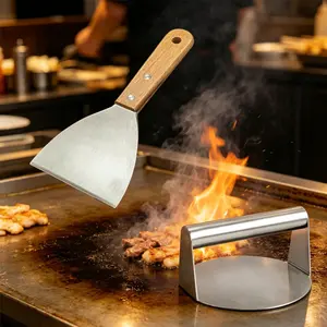 1/2pcs, Includes Stainless Steel Hamburger Press Patty Maker & Stainless Steel Shovel, Non-Stick Burger Mold, Heavy-Duty BBQ Grill Accessories, Food Grade Grilling Tools for Barbecue, Camping, Frying & Kitchen Essentials