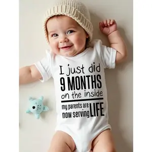 Baby Boy Casual Fashion Simple Creative Letter Slogan Graphic Print Triangle Style Short Sleeve Bodysuit