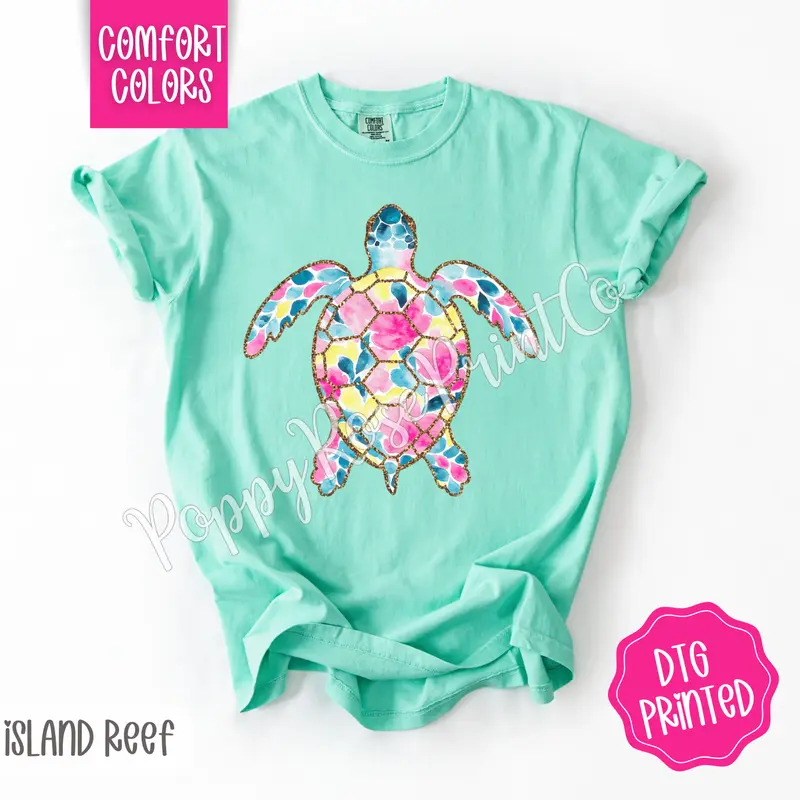 Preppy Floral Turtle Comfort Colors Shirt, Cute Summer Tshirt, Trendy Women's Tee, Gift for Her